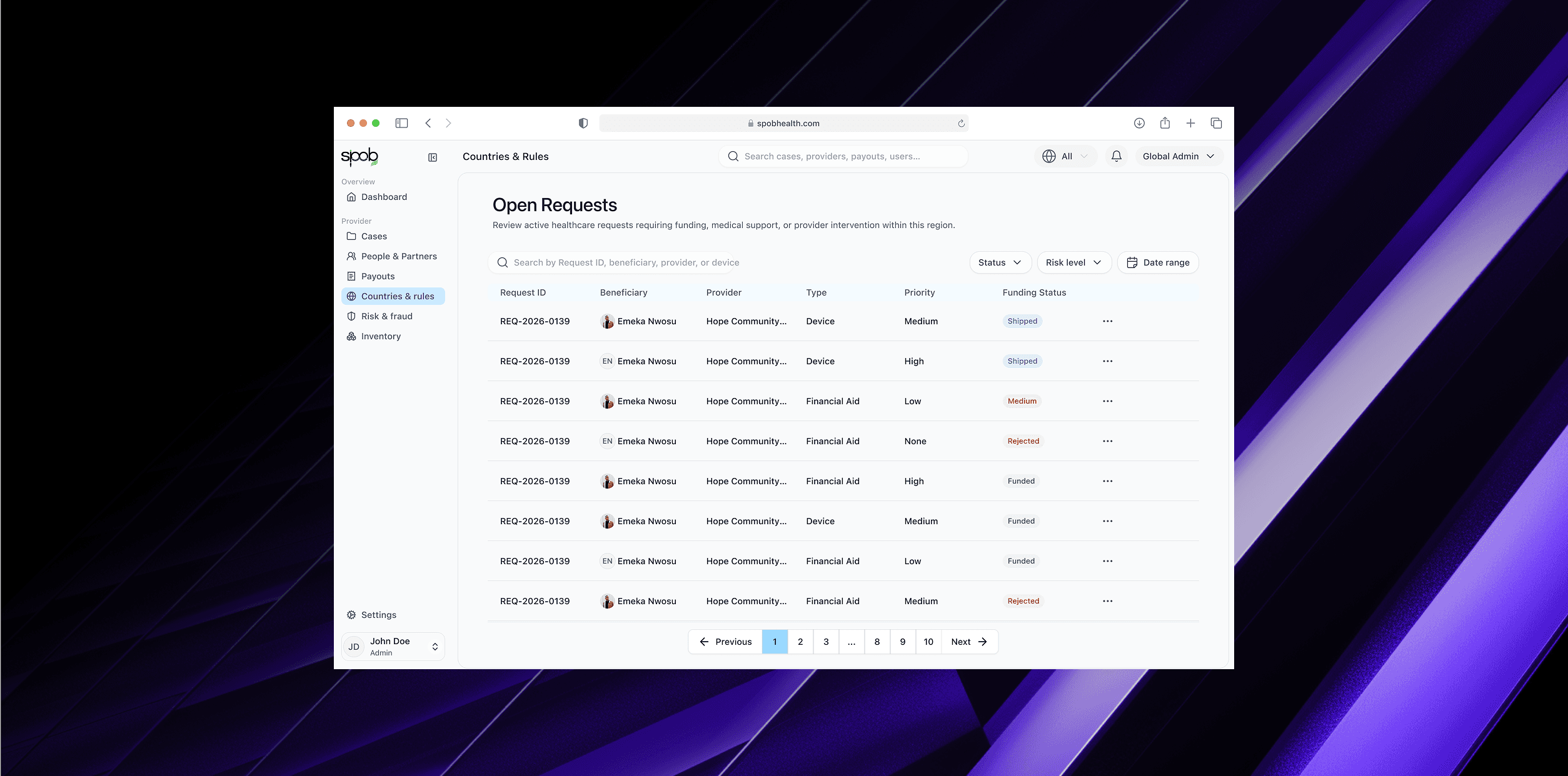 Healthcare product interface